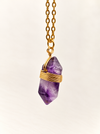 amethyst crystal point wire wrapped necklace gold