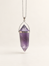 amethyst pendant necklace chunky vogel point crystal healing spiritual energy silver jewellery 