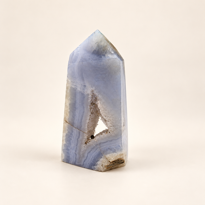 blue lace agate druzy tower pillar geode crystal healing spiritual energy 