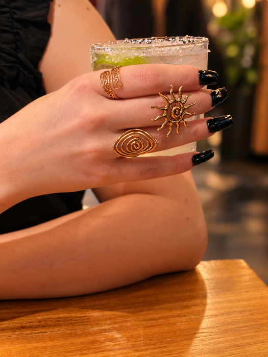 sun celestial ring gold fashion jewellery summer spiral crystal spiritual gold rings set