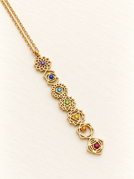 chakra necklace golden chain gemstones seven crystal healing energy fashion jewellery