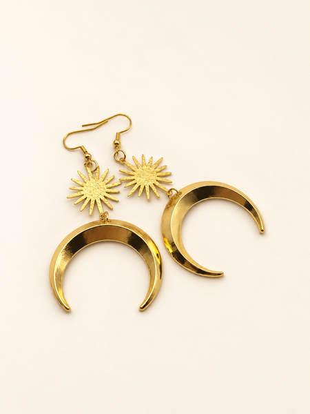 celestial moon star dangle earring gold hippie boho fashion jewellery gold