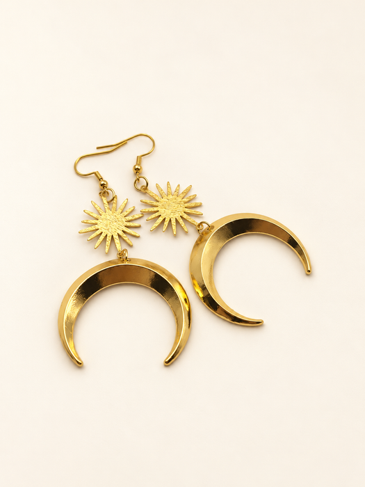 celestial moon star dangle earring gold hippie boho fashion jewellery gold