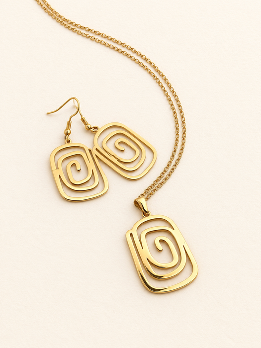 geometric spiral necklace with chain gold stainless steel fashion jewellery spiritual earrings set