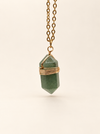 green aventurine crystal point wire wrapped necklace gold