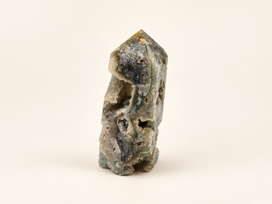moss agate green druzy tower crystal healing spiritual pillar 