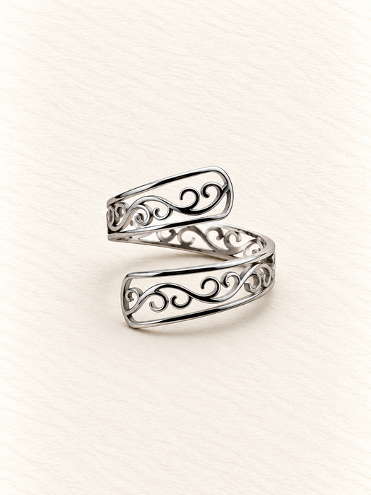 fashion jewellery silver scroll mystical ring