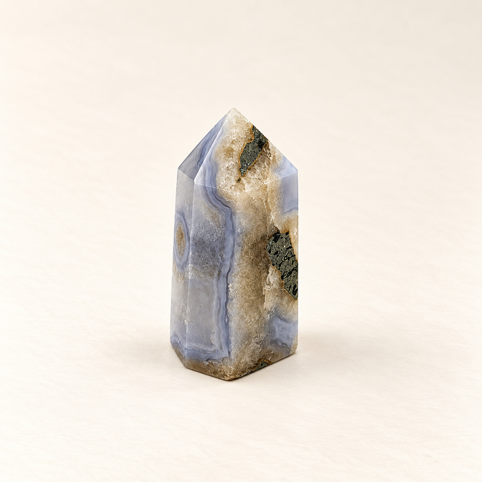 blue lace agate druzy tower pillar geode crystal healing spiritual energy 