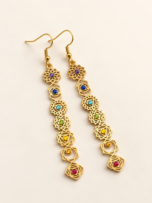 seven chakra drop earrings fashion jewellery gemstones crystals healing spiritual gold 