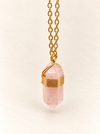 rose quartz crystal point wire wrapped necklace gold