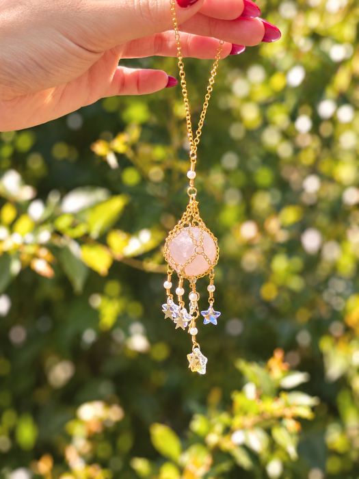 rose quartz crystal ball hanging decor home item car decor spiritual healing energy love