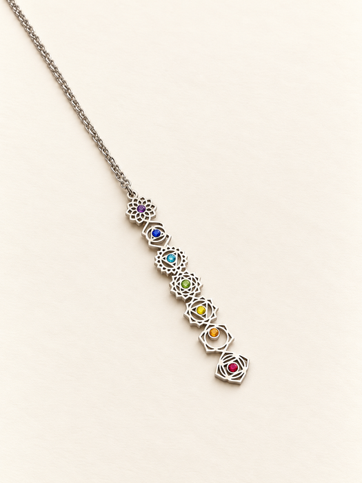 chakra necklace silver chain gemstones seven crystal healing energy fashion jewellery