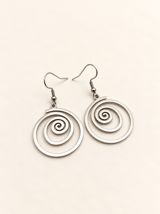 round spiral earrings silver  stainless steel fashion jewellery spiritual earrings set 