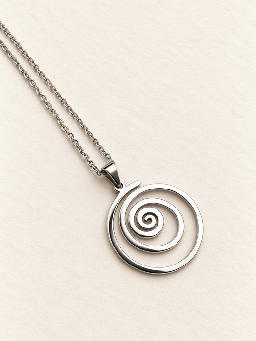 round spiral necklace with chain silver stainless steel fashion jewellery spiritual 