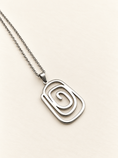 geometric spiral necklace with chain silver stainless steel fashion jewellery spiritual 