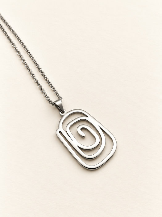 geometric spiral necklace with chain silver stainless steel fashion jewellery spiritual 