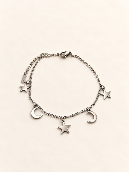 moon and star celestial anklet boho summer spiritual silver fashion jewellery
