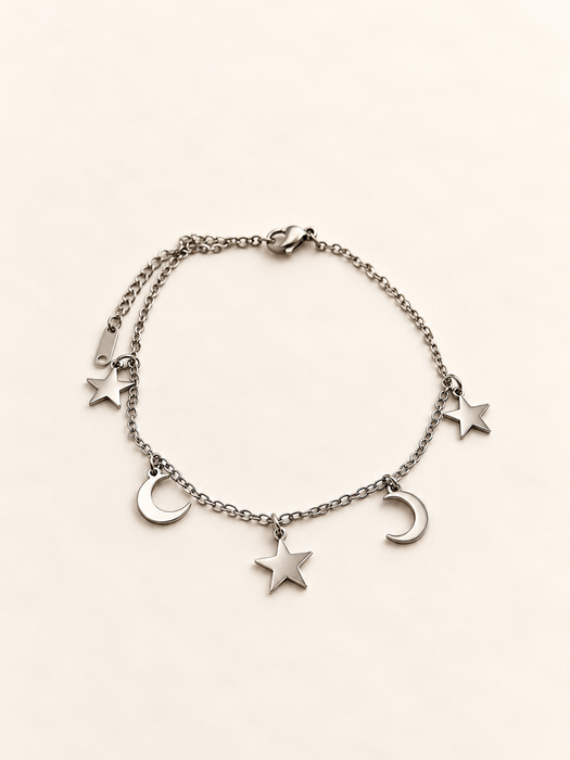 moon and star celestial anklet boho summer spiritual silver fashion jewellery