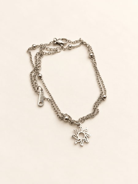 celestial sun charm anklet fashion jewellery hippie spiritual beach sun summer silver 