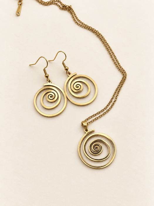 round spiral necklace with chain gold stainless steel fashion jewellery spiritual earrings set 