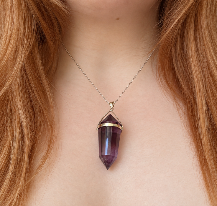 amethyst pendant necklace chunky vogel point crystal healing spiritual energy silver jewellery l